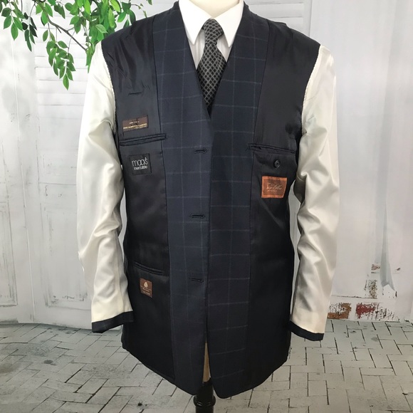 Tasso Elba 3-Button Wool Navy Plaid Sport Coat 40R - Picture 4 of 8